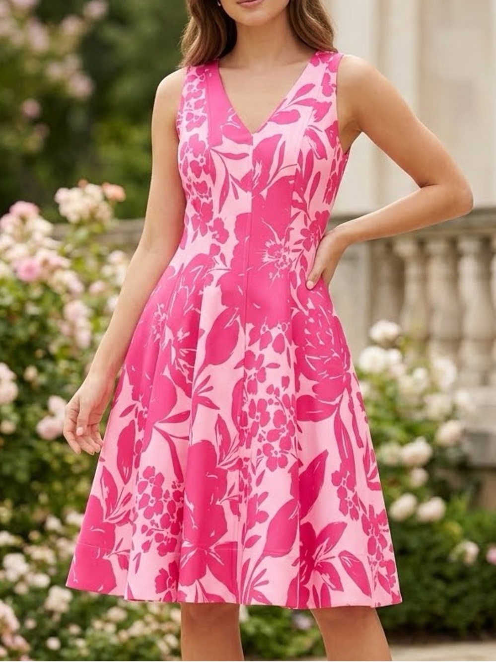 TAYLOR!!Sleeveless Pink Floral V-Neck A-Line Dress!! New! 10